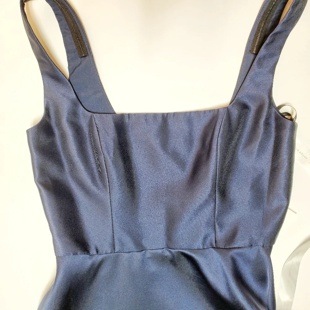 Dessy Collection Square Neck Satin Twill Midi Dress Full Skirt & Pockets Sz 6 - Picture 7 of 13